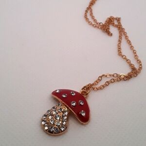 Whimsical Mushroom Pendant Necklace with Goldtone Chain